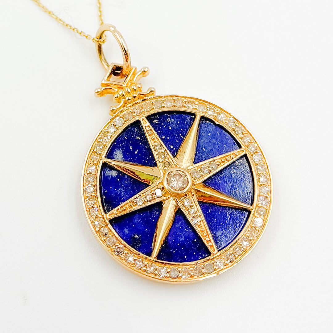 KG69. 14K Solid Gold Star Round Pendant
