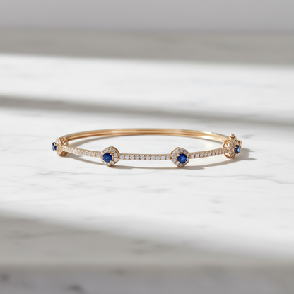BNJ68672. 14K Solid Gold Diamond & Gemstone Bangle