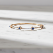 BNJ68672. 14K Solid Gold Diamond & Gemstone Bangle