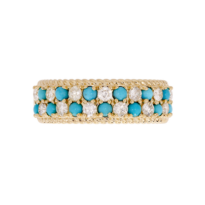 14K Solid Gold Diamond and Turquoise Band Ring