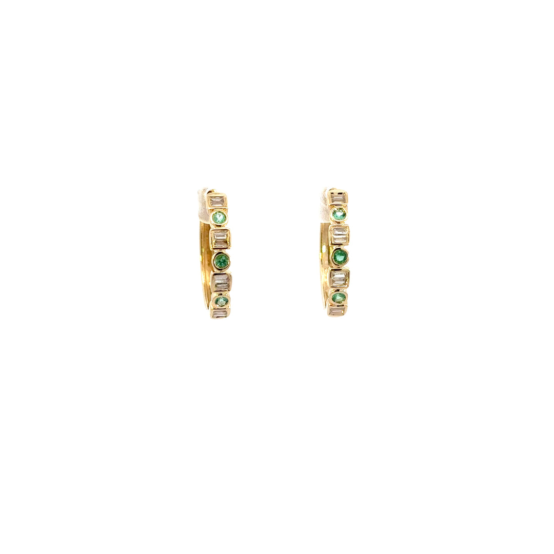 14k Solid Gold Diamond and Emerald Hoops.  EHC56723EM