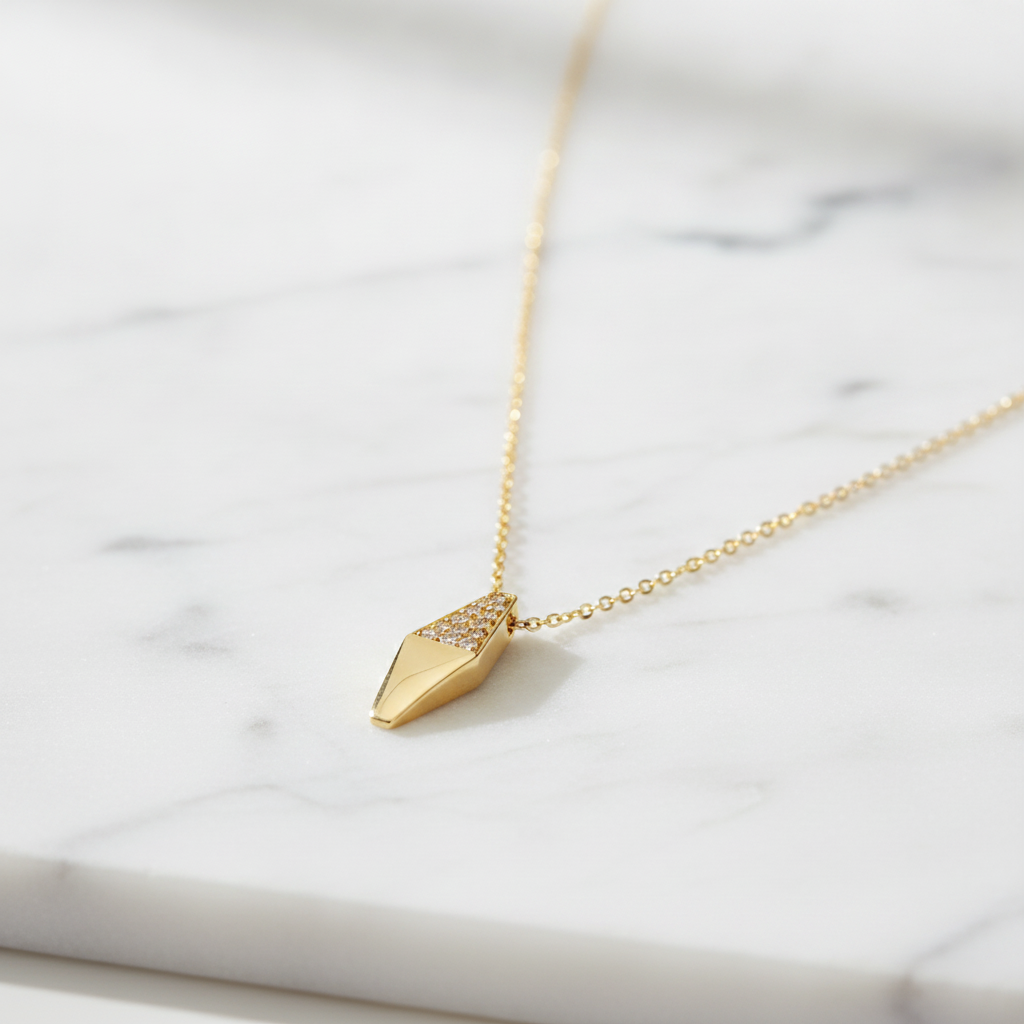 DHP00179. 14K Solid Gold Diamond Rhombus Pendant Necklace