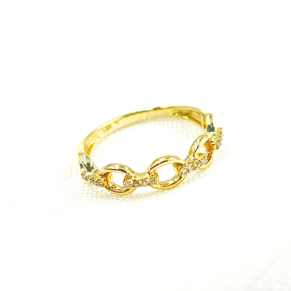 14K Solid Gold Diamond Chain Ring. 
