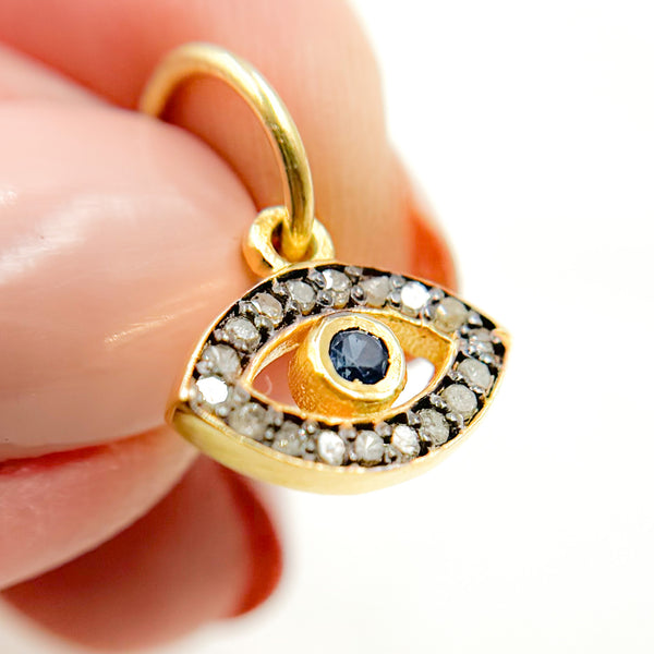 Diamond Sterling Silver Eye Charm with Gemstone