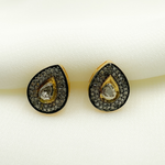 Load image into Gallery viewer, DE041. Pave Diamond and Dark Polka Diamond Silver Drop Studs
