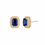 Load image into Gallery viewer, CE97162BS7X5. 14K Solid Gold Diamonds and Blue Sapphire Rectangular Stud Earrings