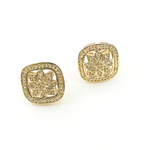 Load image into Gallery viewer, 14K Solid Gold and Diamonds Square Flower Earrings. EFB50898
