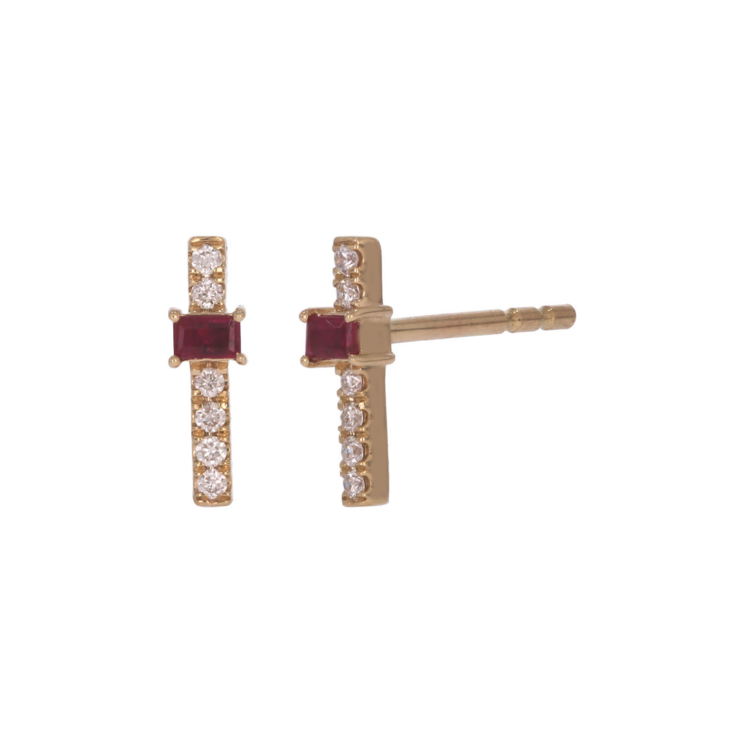 EFA54275. 14K Solid Gold Diamond and Gemstone Bar Stud Earrings