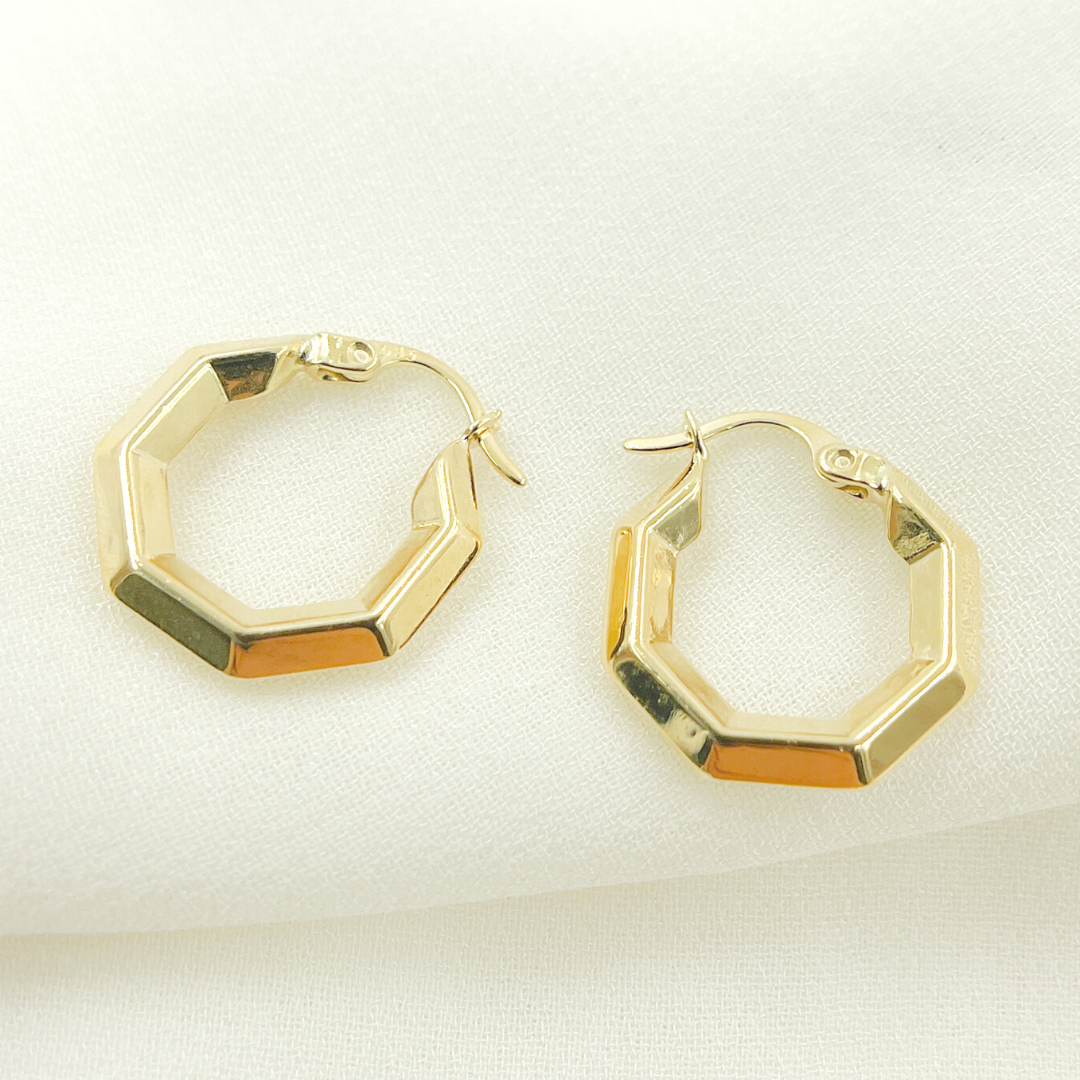 GER132. 14K Solid Gold Hexagon Hoop