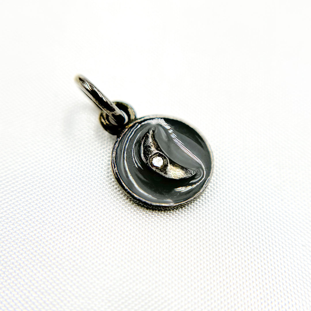 DC145A. Diamond Sterling Silver Round Moon Enamel Charm