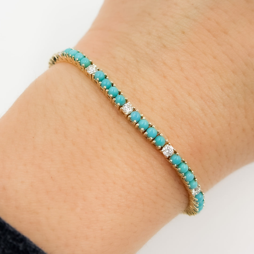 BTF65354TQ. 14K Solid Gold Diamond and Turquoise Bracelet