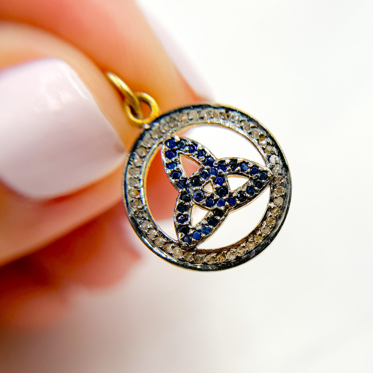 Diamond Sterling Silver Round Celtic Trinity Knot Pendant with Gemstone