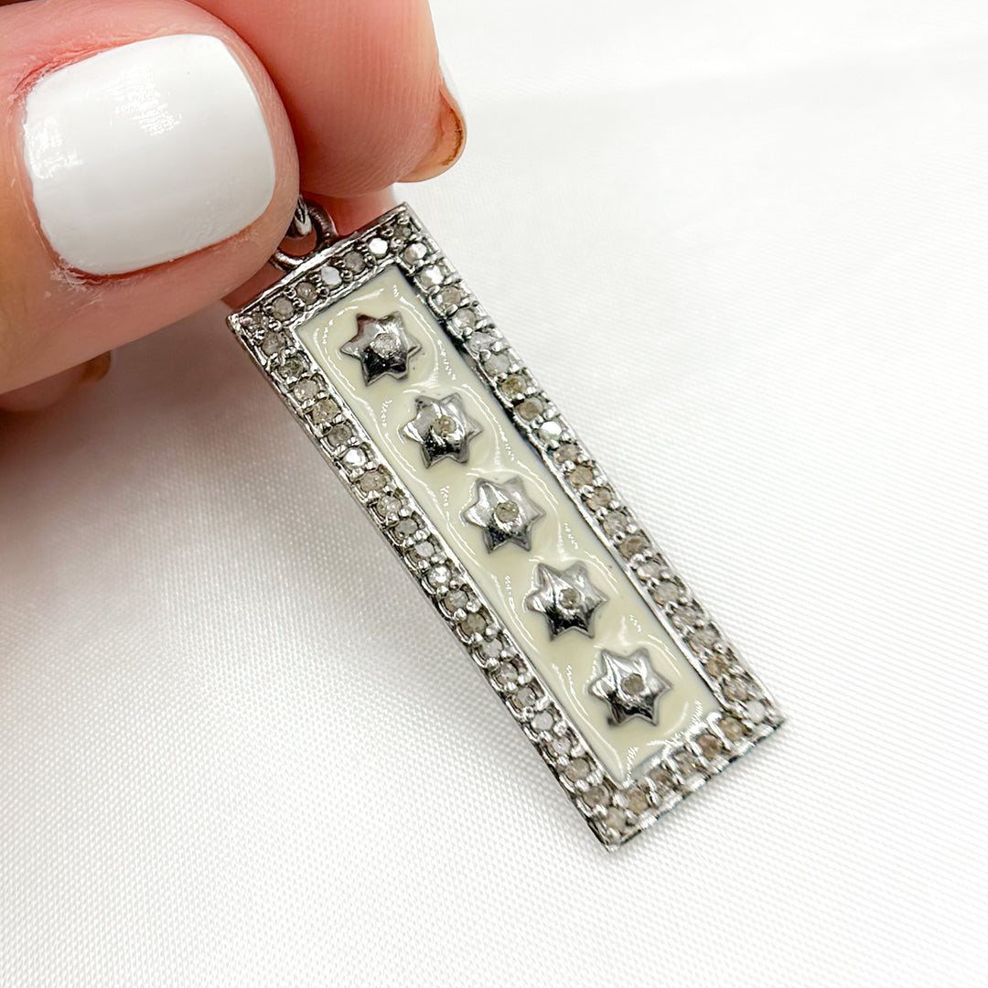 DP503A. Diamond Sterling Silver Rectangle Stars Enamel Pendant