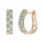 Load image into Gallery viewer, EFE53658. 14K Solid Gold Turquoise and Diamond Fancy Hoops