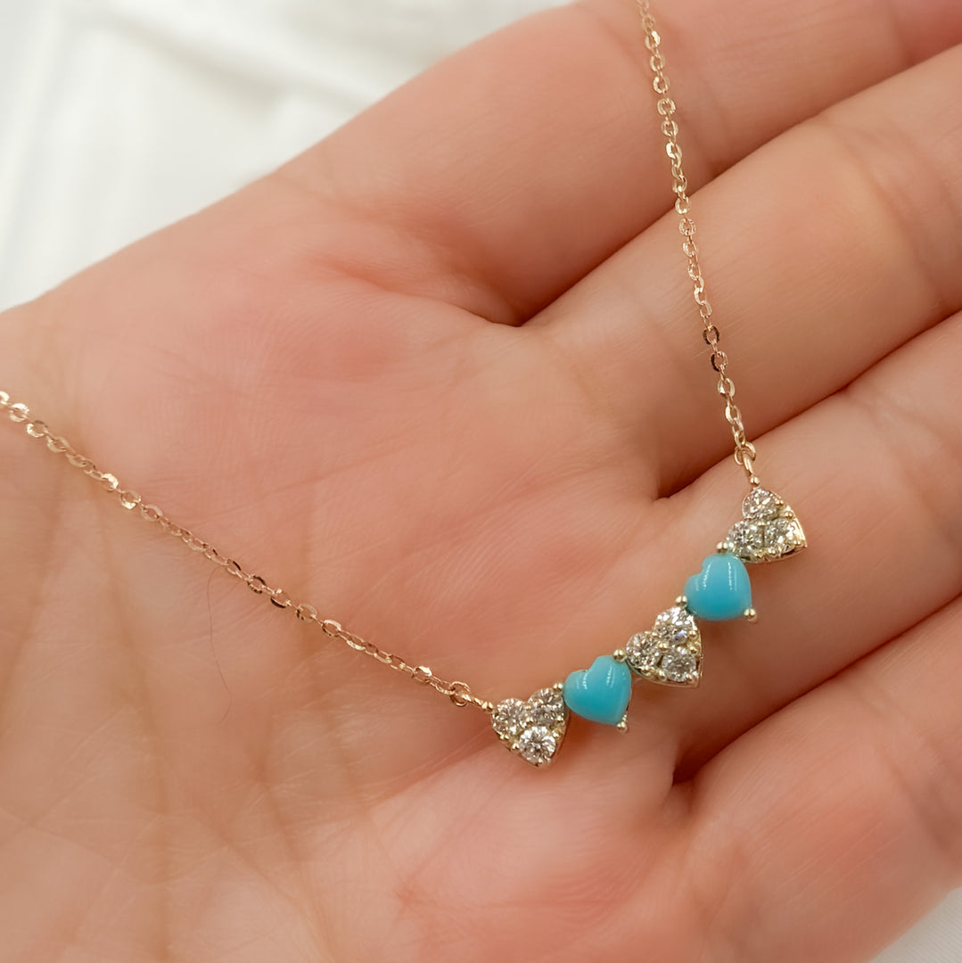 14K Solid Gold Diamond and Gemstone Hearts Necklace. CN96340