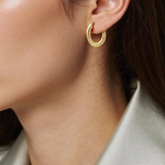 Load image into Gallery viewer, 15850019965. 14K Solid Gold Fancy Ribbed Hollow Hoop Earrings
