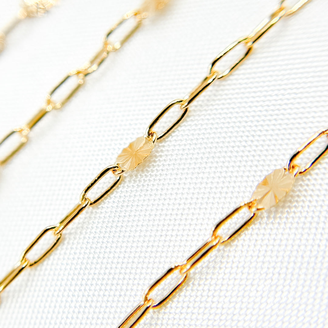 V241GF. 14K Gold-Filled Smooth Paperclip and Diamond Cut Marina Link Chain