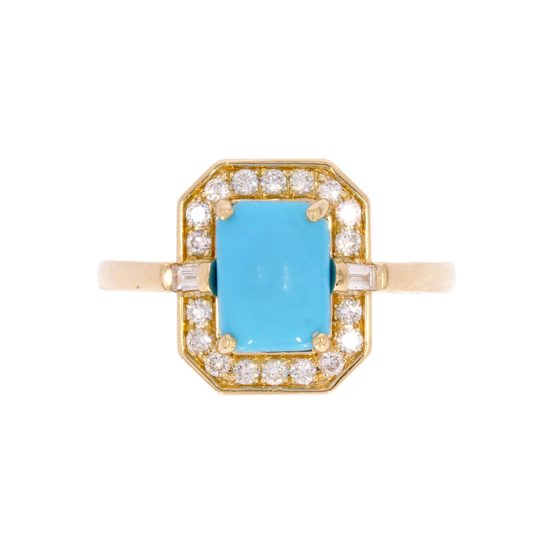 CR97135TQ8X6. 14k Solid Gold Diamond and Turquoise Ring