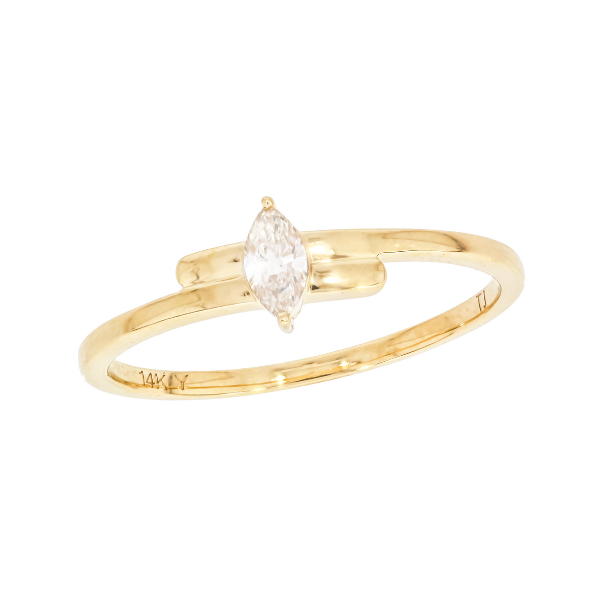 14K Solid Gold Diamond Marquise Ring