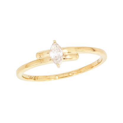 14K Solid Gold Diamond Marquise Ring