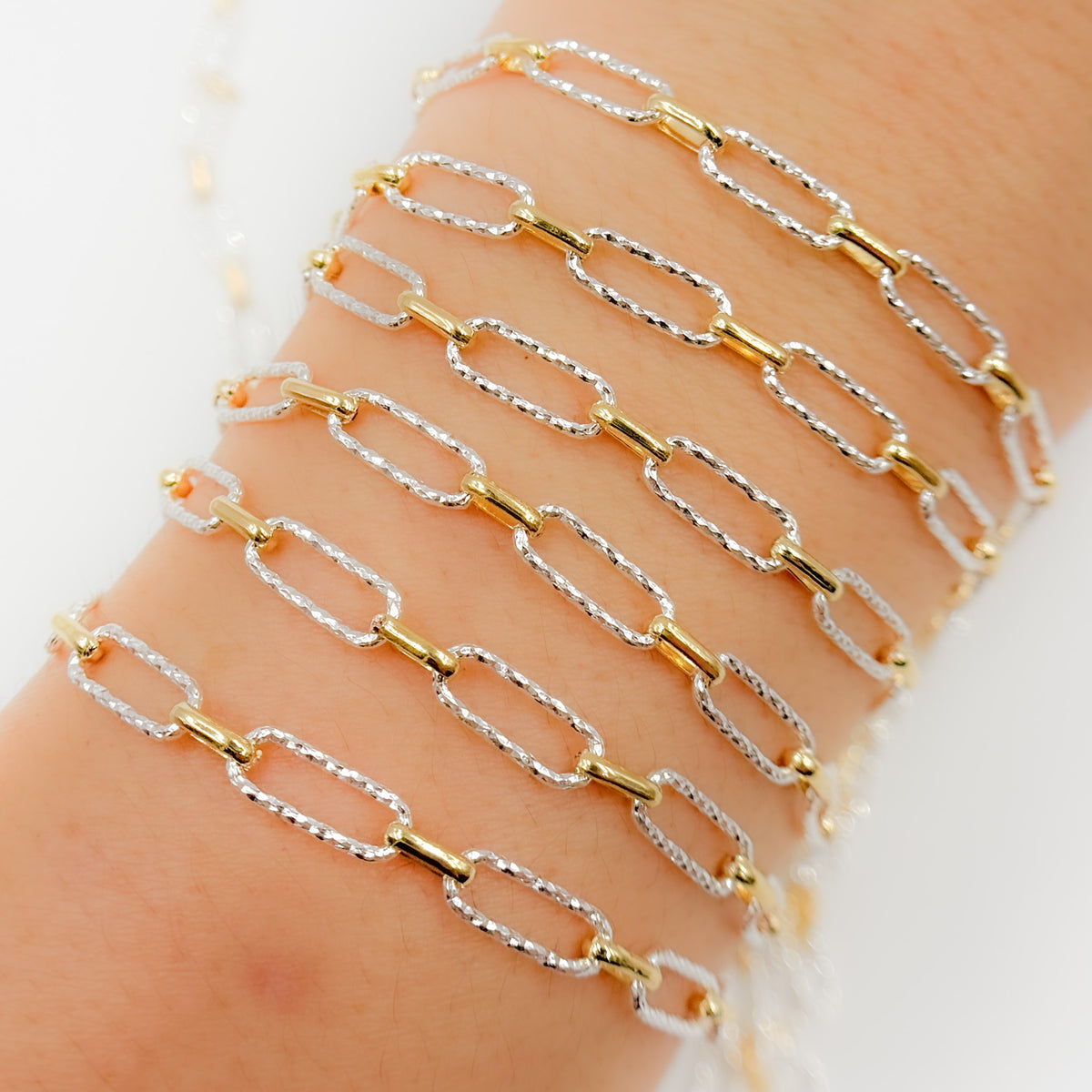 V309TT. Gold Filled and Silver Mixed Link Long and Short Chain - Smooth & Diamond Cut Links