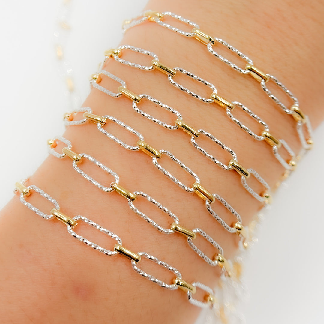 V309TT. Gold Filled and Silver Mixed Link Long and Short Chain - Smooth & Diamond Cut Links