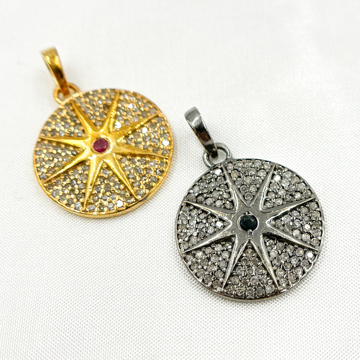 DP601. Diamond Silver Star Pendant with Gemstone
