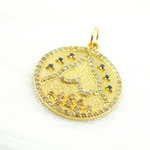 Load image into Gallery viewer, 14K Solid Gold Diamond &amp; Gemstone Circle Charm with Mountain. GDP423
