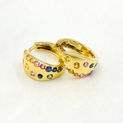 HP402545. 14K Solid Gold Diamond & Multi Sapphire Hoop Earrings
