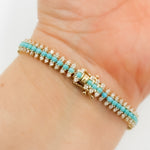 Load image into Gallery viewer, BFN60696TQ. 14k Solid Gold Diamond and Turquoise Bracelet