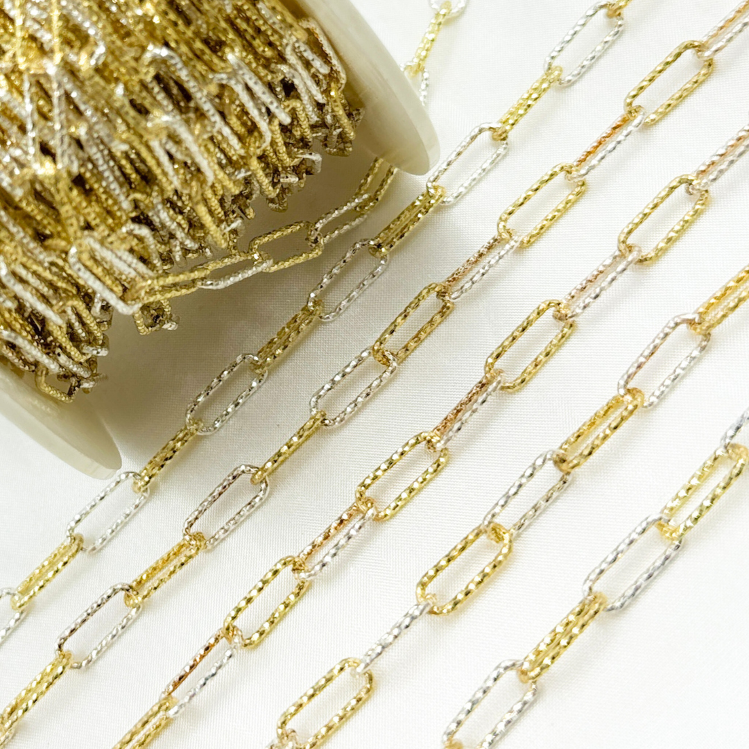 V9GS. Gold Plated and Sterling Silver Diamond Cut Paper Clip Chain
