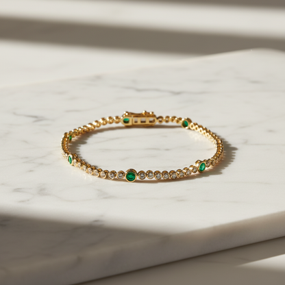 BTL65393EM. 14k Solid Gold Diamond and Gemstone Tennis Bracelet