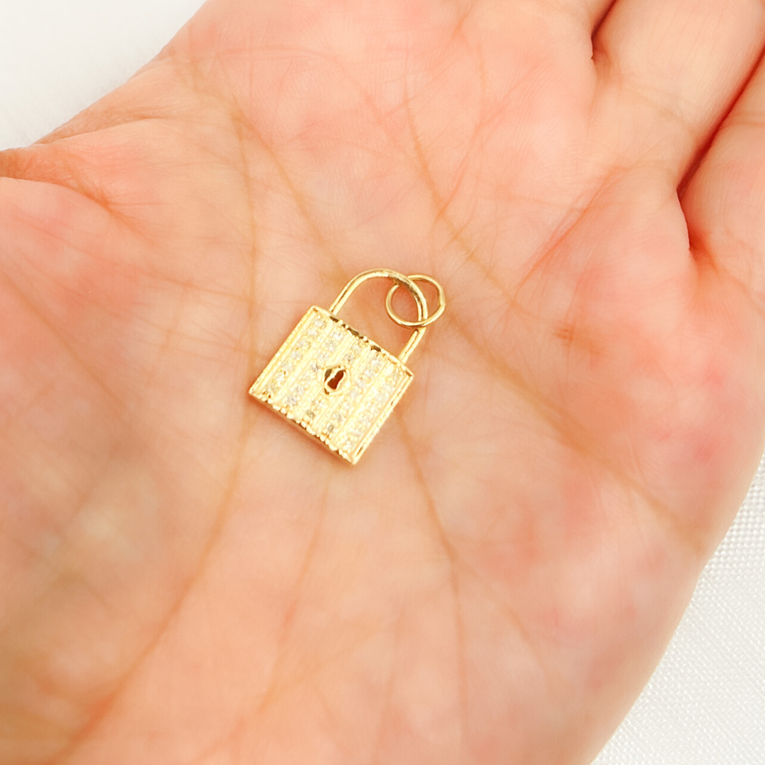 14K Solid Gold Diamond Lock Charm. GDP465