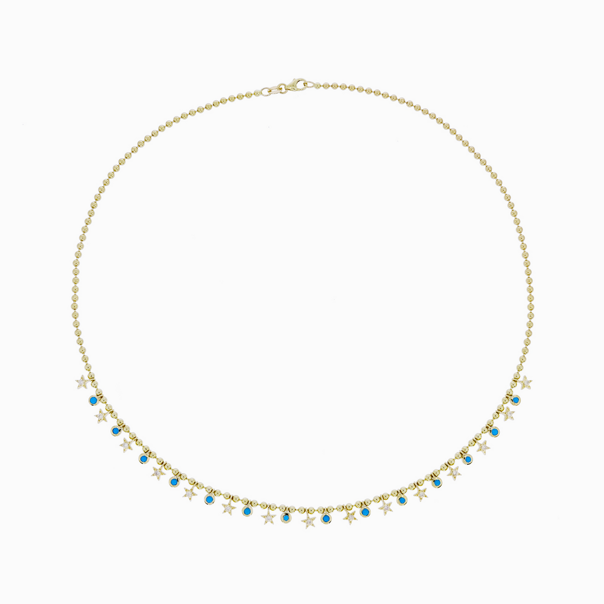 NFD71708. 14K Solid Gold Turquoise and Diamond Necklace