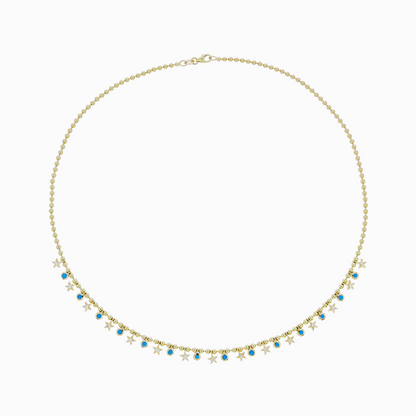 NFD71708. 14K Solid Gold Turquoise and Diamond Necklace