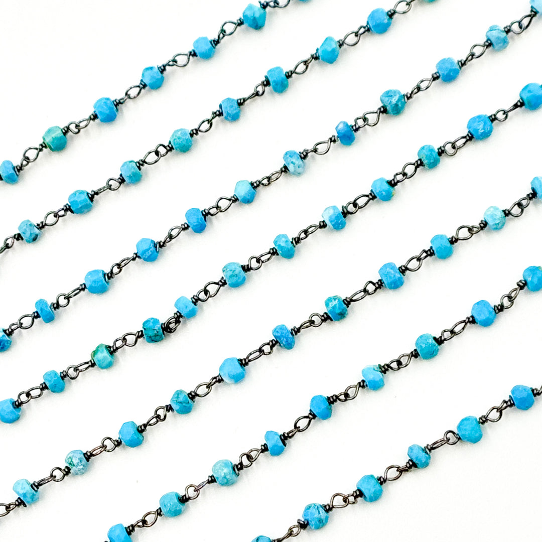 TRQ16. Turquoise Black Rhodium 925 Sterling Silver Wire Chain