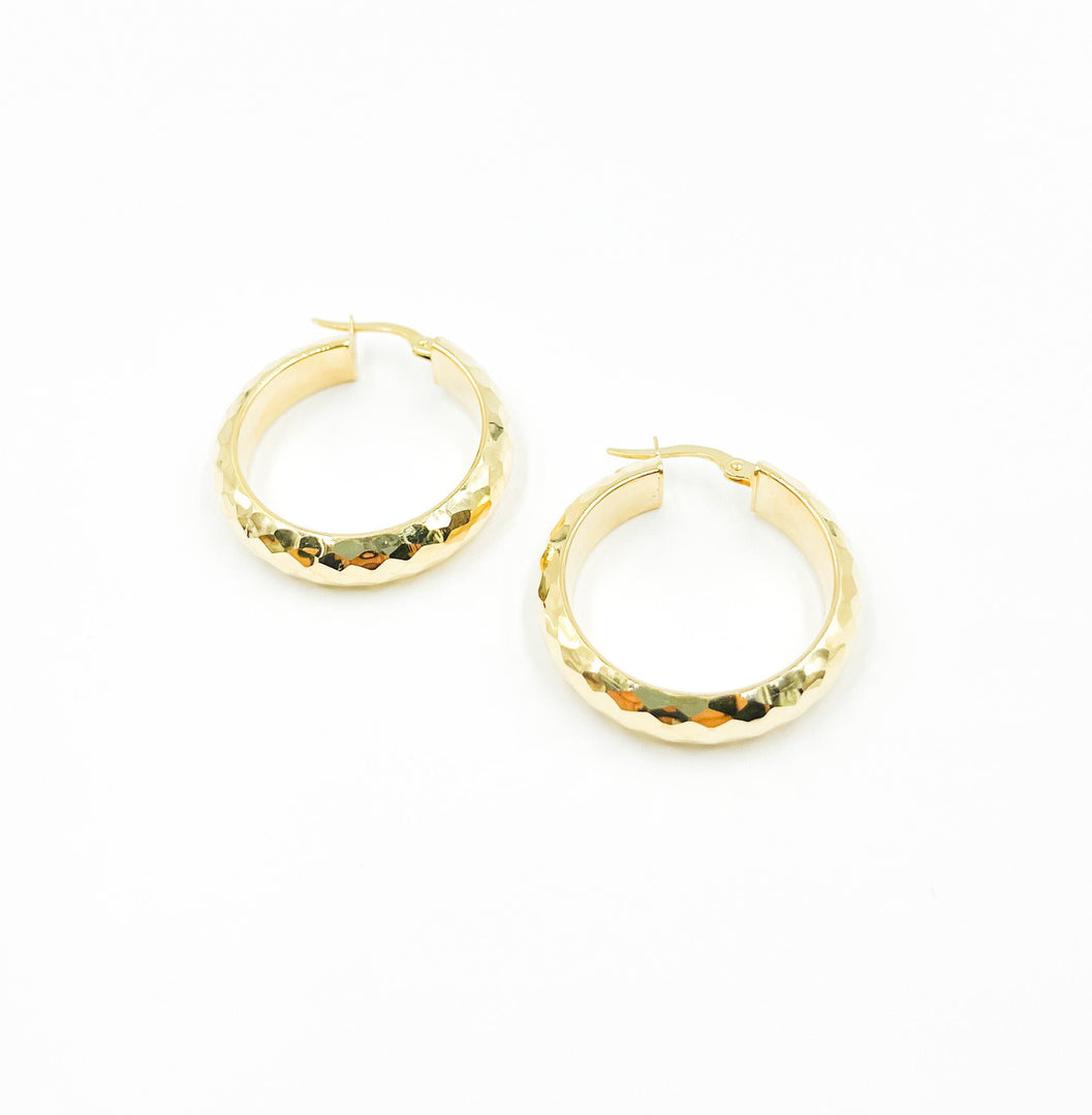 GER5. 14K Solid Gold Hollow Hoop Earrings
