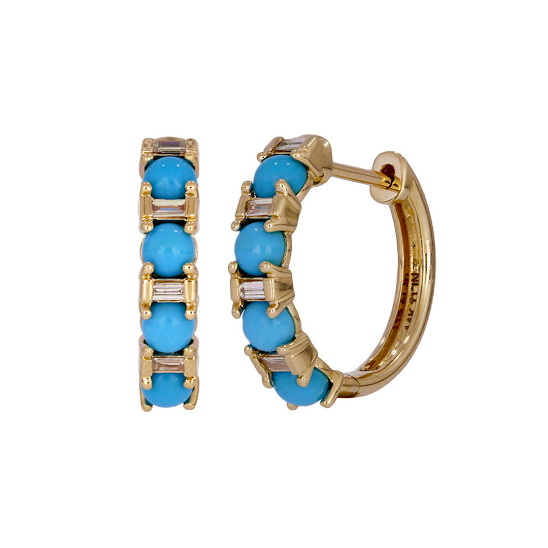 EHC57440. 14K Solid Gold Diamonds and Gemstone Hoops