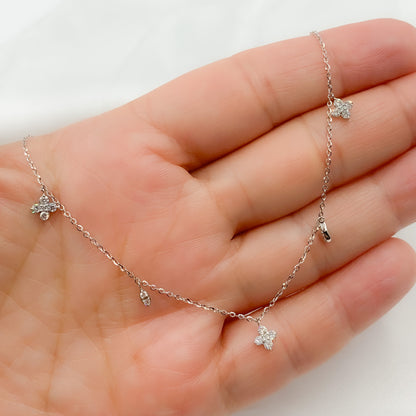 NT113096. 14K Solid Gold Diamond Flower Dangle Necklace