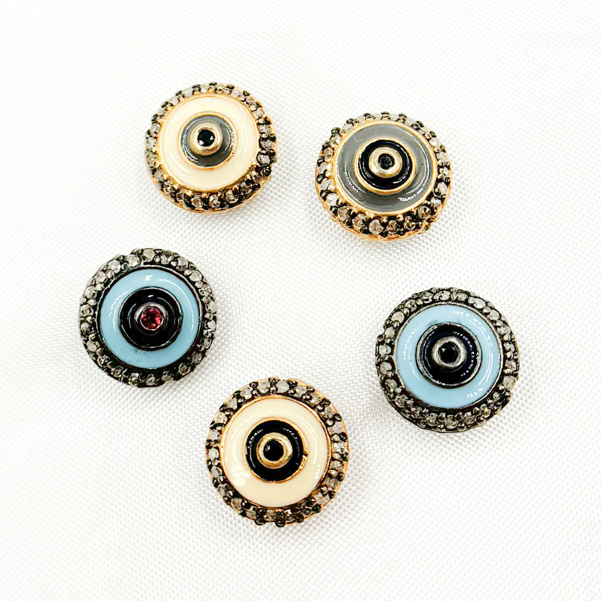 Diamond Sterling Silver Round Enamel Bead with Gemstone
