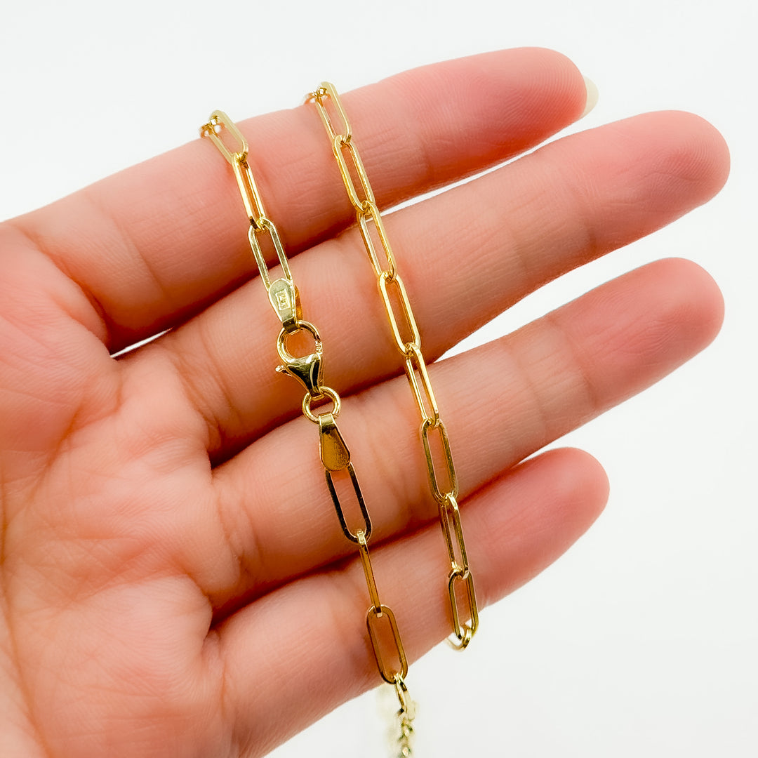 TRE008. 14K Yellow Gold Hollow Flat Paperclip Chain