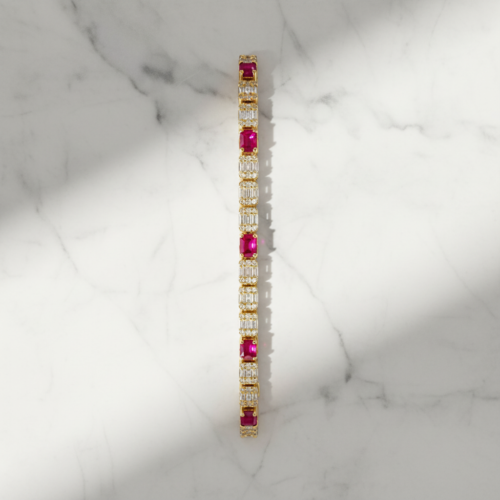 BR404097. 14k Solid Gold Diamond and Gemstone Fancy Bracelet