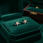 Load image into Gallery viewer, EFD54158. 14k Solid Gold Diamond Stars Stud Earrings
