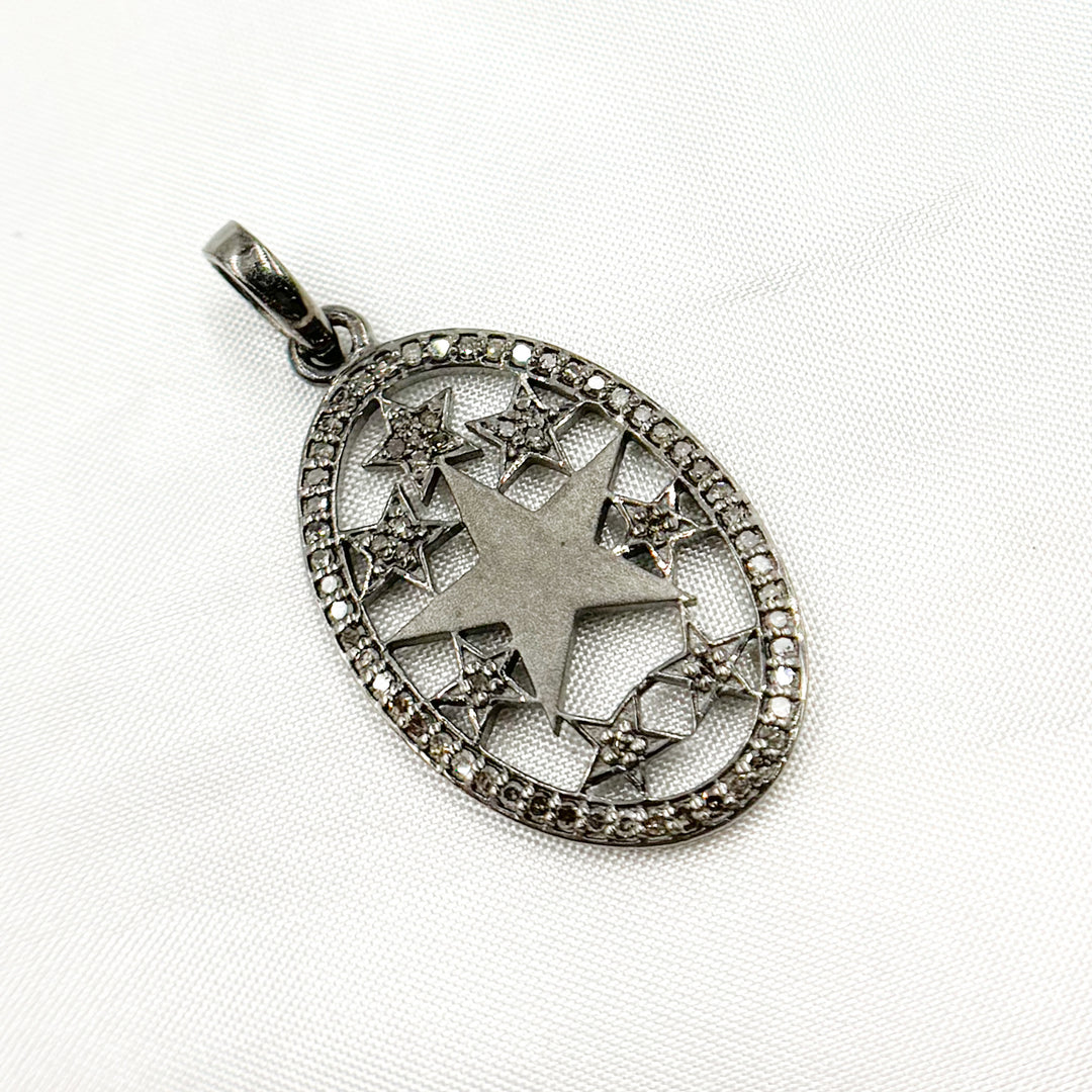 DC115. Diamond Sterling Silver Oval Star Pendant