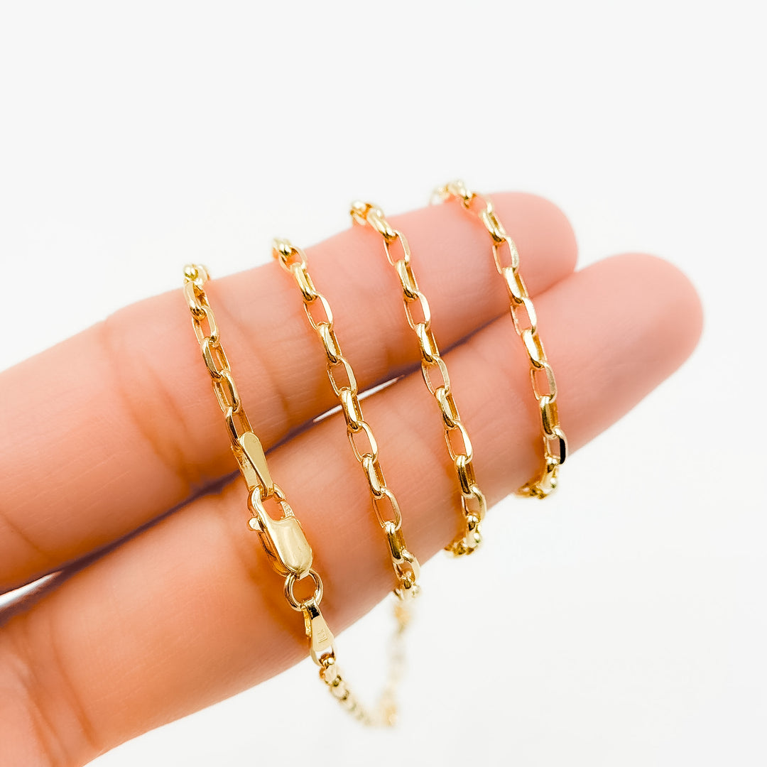 100HVR5614000. 14K Solid Yellow Gold Diamond-Cut Oval Rolo Hollow Chain Necklace