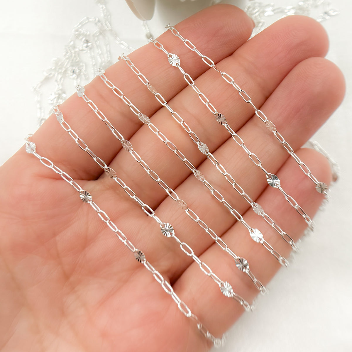 Sterling Silver Smooth Paperclip and Diamond Cut Marina Link Chain