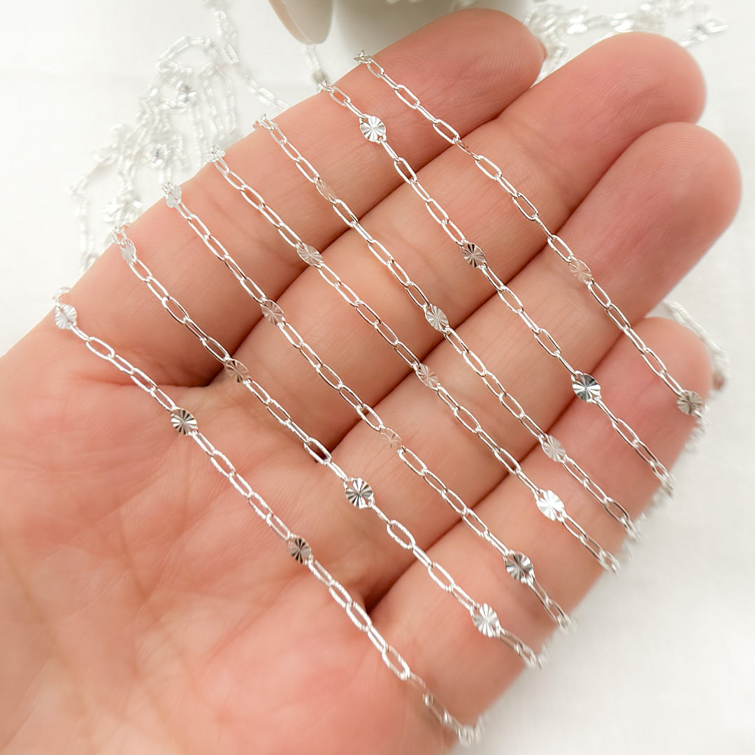 Sterling Silver Smooth Paperclip and Diamond Cut Marina Link Chain