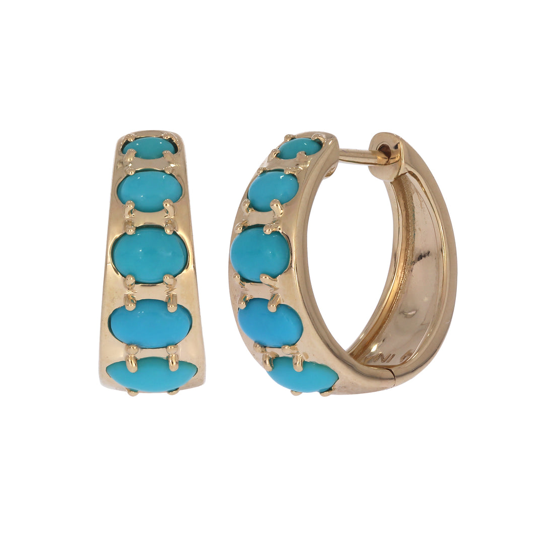 EHZ57740TQ. 14K Solid Gold Turquoise Huggies Hoop Earrings