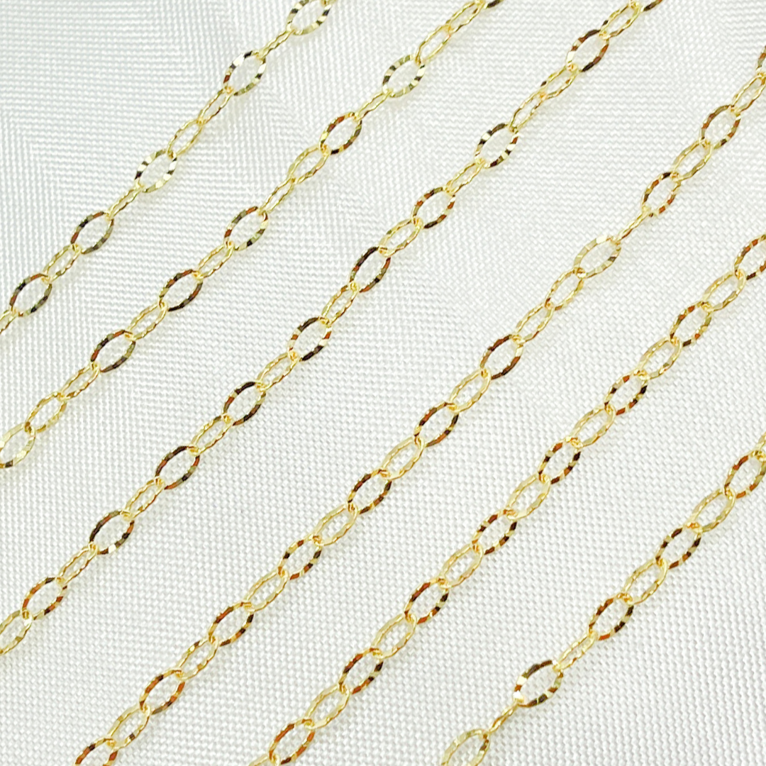 14k Solid Gold Diamond Cut Oval Link Chain.  030FVBF22byFt