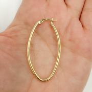 GER53. 14K Solid Gold Earrings Oval Shape Hoop
